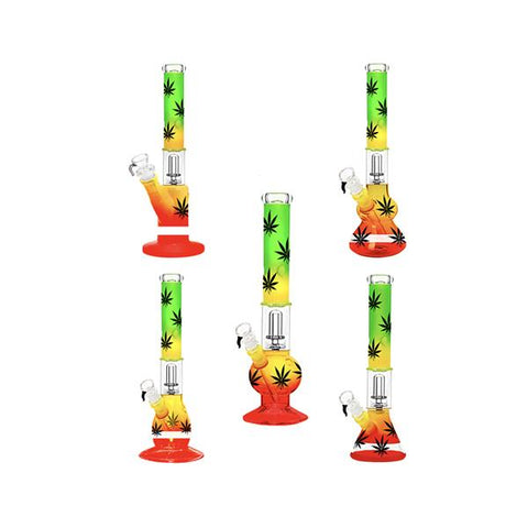 16" Rasta Leaf Percolator Glass Bong Mix Designs GB-79-Smoking Products-Unbranded-CBD Palace